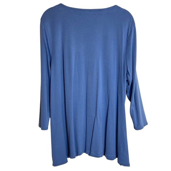 J Jill Womens Pima Cotton Top XL Blue V-Neck 3/4 Sleeve Pullover - Picture 3 of 6